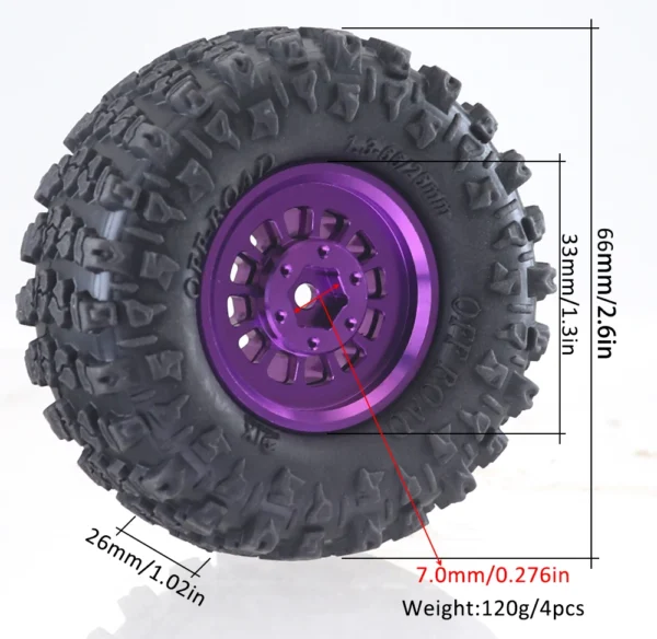 AJRC 알루미늄 합금 1.3인치 비드락 휠 림 타이어 (1/18 Traxxas Trx4m Trx4m 1/24 Fms24 Axial Scx24 RC 크롤러 자동차 타이어용) - 이미지 2