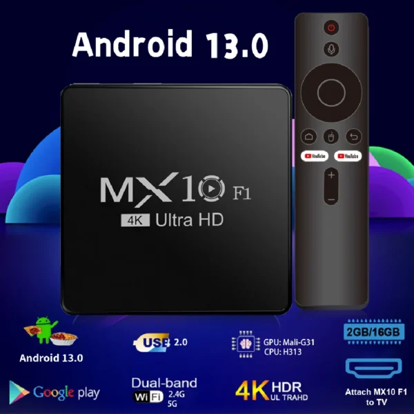 2G+16G 안드로이드 TV 박스 디코더 4K 안드로이드 13 MX10 F1 디지털 도매 ONN 인증 스마트 안드로이드 TV 박스