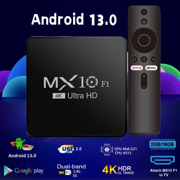 2G+16G 안드로이드 TV 박스 디코더 4K 안드로이드 13 MX10 F1 디지털 도매 ONN 인증 스마트 안드로이드 TV 박스 - 이미지 6