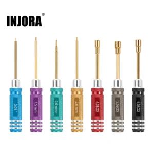 INJORA 7개입 짧은 손잡이 HSS 육각 드라이버 너트 드라이버 도구 키트 (1/18 1/24 RC 미니 크롤러 자동차 TRX4M SCX24 FCX24용)