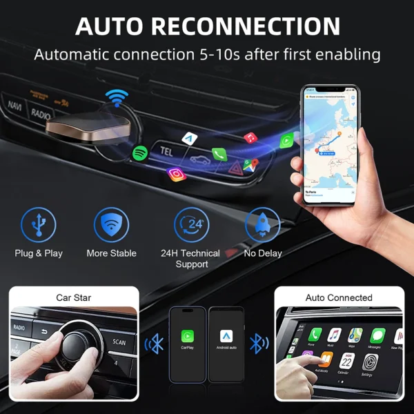 2in1 무선 CarPlay 동글 무선 안드로이드 오토 어댑터 AI 스마트 박스 자동차 지능형 시스템 유선 CarPlay 탑재 차량용 - 이미지 4