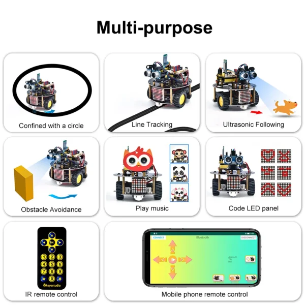 Keyestudio 다기능 스마트 작은 거북이 로봇 자동차 V3.0 Arduino 로봇 STEM 어린이 장난감 프로그래밍 가능 로봇 키트 - 이미지 6