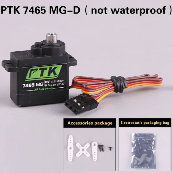 PTK 7465W MG 9g 디지털 서보 메탈 기어 방수 HV 5kg 고정익 RC 자동차 헬리콥터 로봇 180° 회전 1/8 서보 - 이미지 7