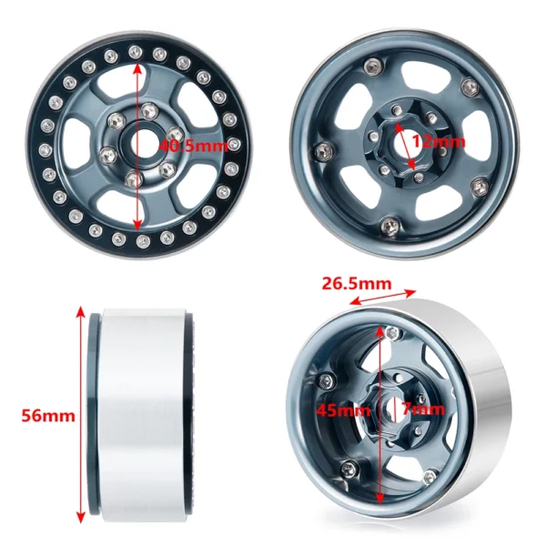 AXSPEED 4개 알루미늄 합금 비드락 1.9인치 휠 림 허브 (Axial SCX10 D90 TRX 4 1/10 RC 크롤러 자동차 트럭 업그레이드 부품용) - 이미지 2