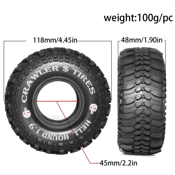 1/10 RC 크롤러 카 Axial SCX10 Pro Capra Traxxas TRX4 RC4WD D90 Redcat용 118mm 1.9인치 소프트 고무 타이어 4개 - 이미지 2
