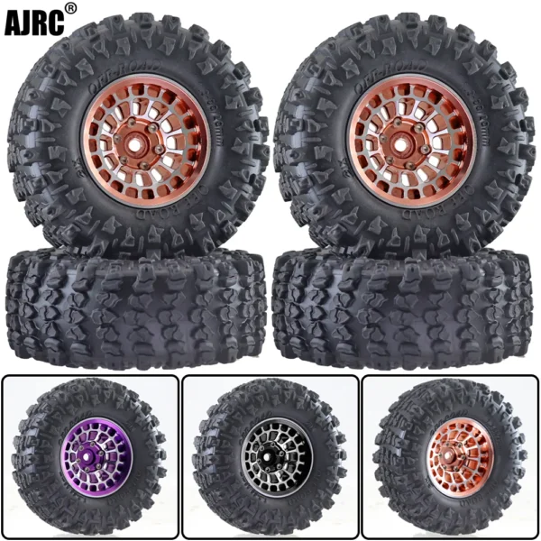 AJRC 알루미늄 합금 1.3인치 비드락 휠 림 타이어 (1/18 Traxxas Trx4m Trx4m 1/24 Fms24 Axial Scx24 RC 크롤러 자동차 타이어용)
