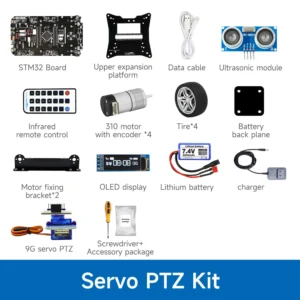 [자동차 서보 키트] STM32 스마트카는 310 인코더 모터 초음파 모듈 STM32 개발 보드 및 로봇카 2 in 1을 갖춘 STM32F103ZET67 칩을 채택했습니다.