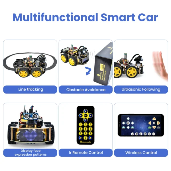 Keyestudio 4WD 멀티 BT 스마트카 아두이노 키트 로봇 업그레이드 V2.0 LED 디스플레이 스템 포함 교육/스크래치 프로그래밍 DIY 로봇카 - 이미지 5