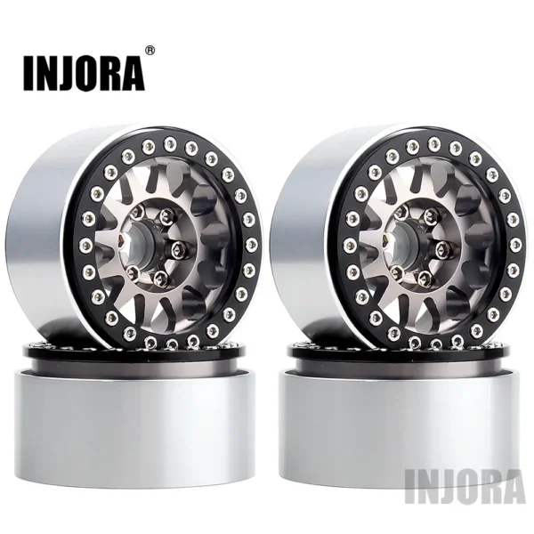 INJORA 4PCS 메탈 1.9 비드락 휠 림 12 스포크 휠 허브 (1:10 RC 크롤러 Axial SCX10 II 90046 AXI03007 TRX 4 Tamiya MST용)