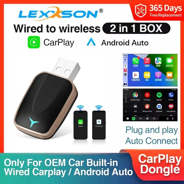2in1 무선 CarPlay 동글 무선 안드로이드 오토 어댑터 AI 스마트 박스 자동차 지능형 시스템 유선 CarPlay 탑재 차량용