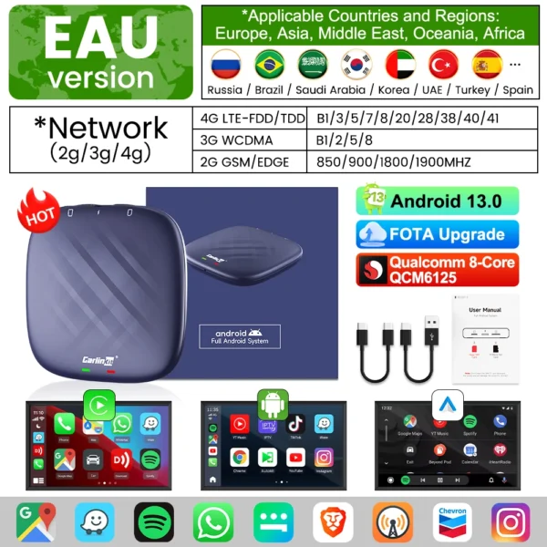 2025 CarlinKit CarPlay AI Box Android 13.0 SM6225 QCM6125 Android Auto 무선 CarPlay 어댑터 2.4+5GGPS 4G+64G FOTA 업그레이드 - 이미지 7