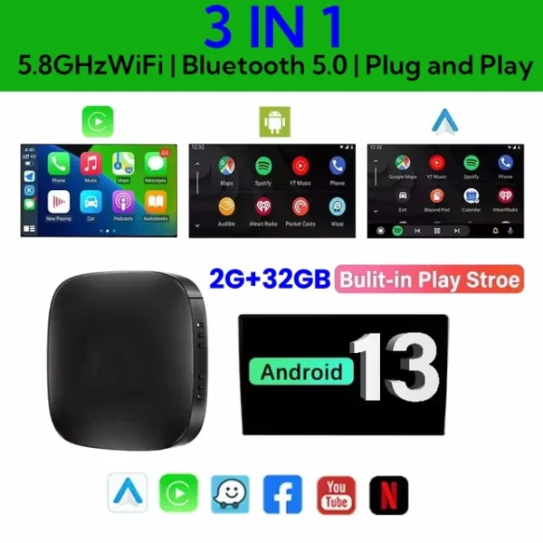 2025 2G+16G 스마트 CarPlay Ai Box Android 13 TV Box Wifi 무선 Android Auto Netflix YouTube OEM CarPlay Cars용 Play Store 내장 - 이미지 8