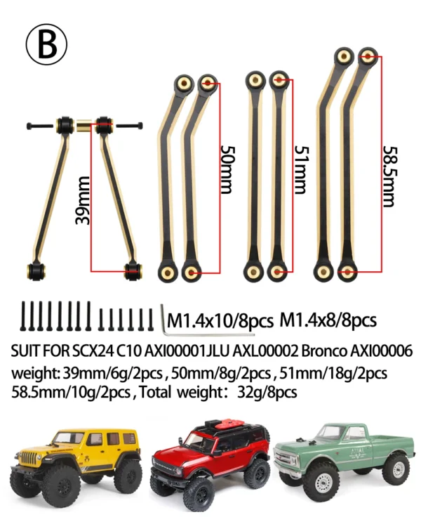 1/24 RC 크롤러 자동차 무거운 황동 섀시 링크 스티어링 로드 세트 (Axial SCX24 C10 Jeep Gladiator JLU Ford Bronco 업그레이드 부품용) - 이미지 3