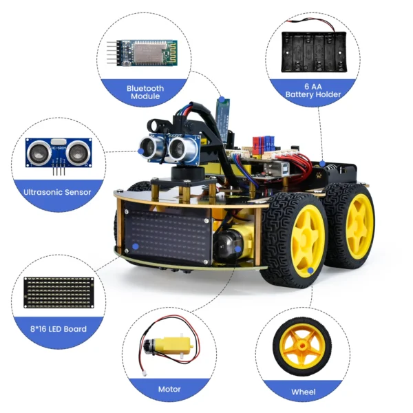 Keyestudio 4WD 멀티 BT 스마트카 아두이노 키트 로봇 업그레이드 V2.0 LED 디스플레이 스템 포함 교육/스크래치 프로그래밍 DIY 로봇카 - 이미지 3