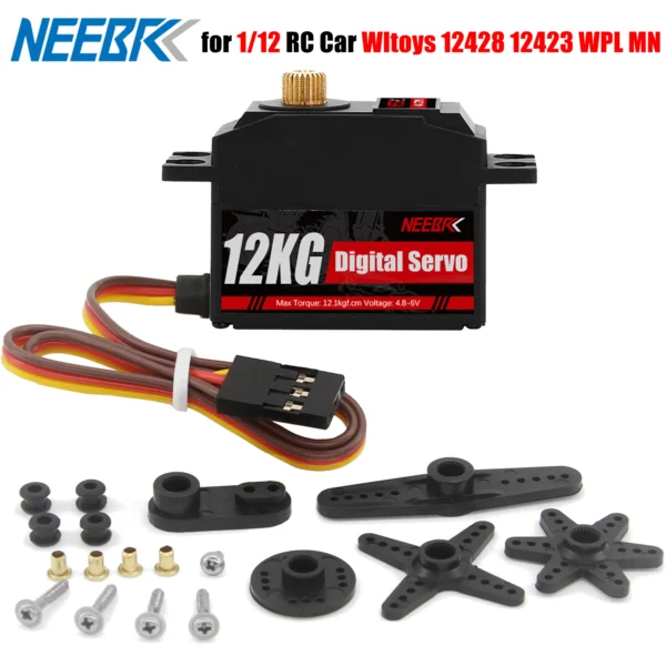 NEEBRC 12kg 메탈 기어 단차형 디지털 서보 로우 프로파일 1/12 RC카 Wltoys 12428 12423 WPL MN 업그레이드 부품 비행기 보트용