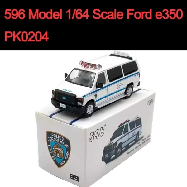596 모델 1/64 스케일 포드 e350 경찰차 도색 다이캐스트 합금 모델 자동차 수집 및 전시용 - 이미지 8