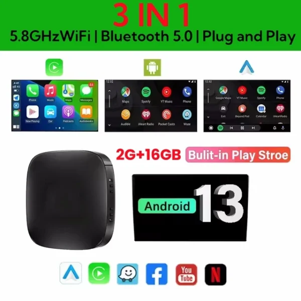2025 2G+16G 스마트 CarPlay Ai Box Android 13 TV Box Wifi 무선 Android Auto Netflix YouTube OEM CarPlay Cars용 Play Store 내장 - 이미지 7