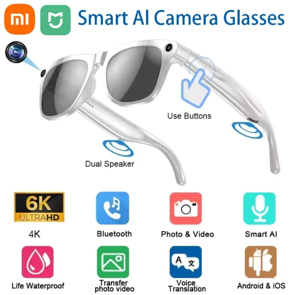 샤오미 미지아 6K HD AI 스마트 안경 채팅 260mAh 배터리 음성 지원 제어 GPT 100MP 카메라 블루투스 통화 스마트 안경 - 이미지 8