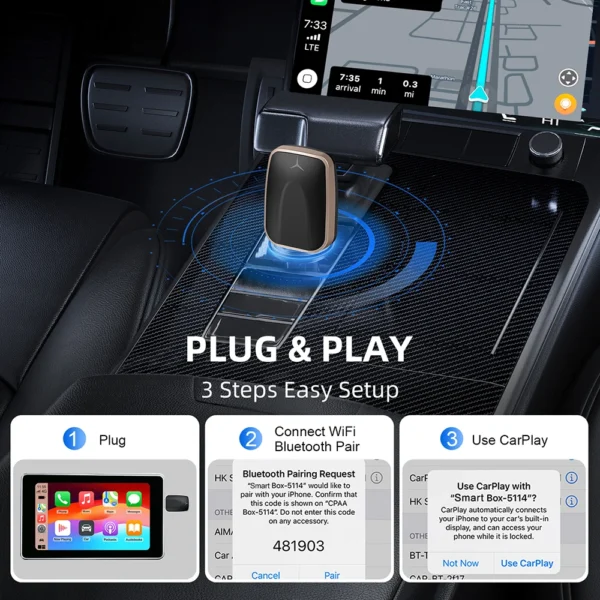 2in1 무선 CarPlay 동글 무선 안드로이드 오토 어댑터 AI 스마트 박스 자동차 지능형 시스템 유선 CarPlay 탑재 차량용 - 이미지 3