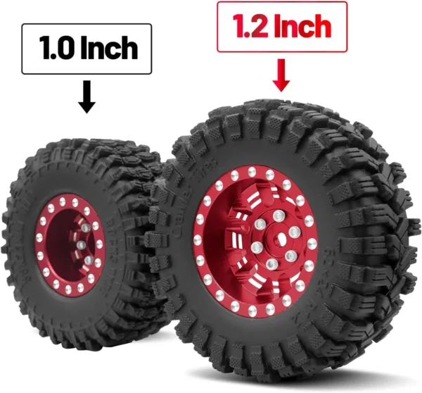 1.2인치 비드락 휠 타이어 세트 7mm 네거티브 오프셋 휠 림 TRX4M SCX24 FCX24 AX24 1/24 1/18 RC 크롤러 자동차 62 * 24mm - 이미지 3