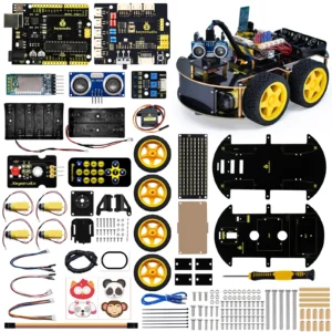 Keyestudio 4WD 멀티 BT 스마트카 아두이노 키트 로봇 업그레이드 V2.0 LED 디스플레이 스템 포함 교육/스크래치 프로그래밍 DIY 로봇카