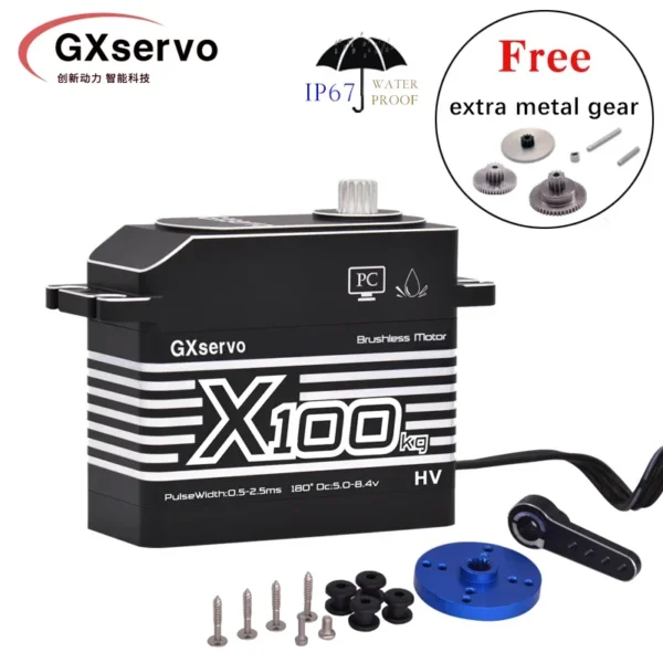 GXservo 100KG 서보 대용량 토크 고전압 알루미늄 쉘 메탈 기어 브러시리스 모터 1/5 RC카 (대형 모델용)