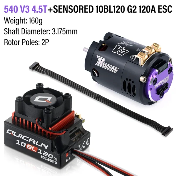 Hobbywing QUICRUN 10BL120 120A ESC w/Rocket 540 V3 4.5T 모터 센서드 브러시리스 콤보 (경쟁용 1/10 1/12 F1 RC카용) - 이미지 2