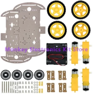 [4WD 키트] 전자 스마트 자동차 키트 4WD 스마트 로봇 자동차 섀시 키트 속도 인코더 및 배터리 상자가 있는 자동차 아두이노 R3 보드용 DIY 키트