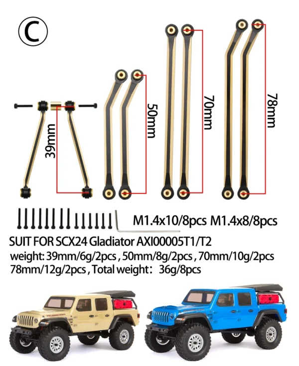 1/24 RC 크롤러 자동차 무거운 황동 섀시 링크 스티어링 로드 세트 (Axial SCX24 C10 Jeep Gladiator JLU Ford Bronco 업그레이드 부품용) - 이미지 5