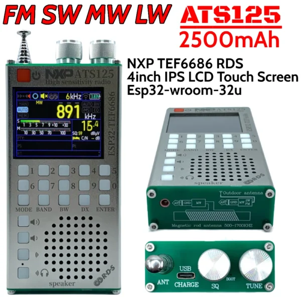 ATS125 FM SW MW LW 라디오 TEF6686 RDS 4인치 IPS LCD 터치스크린 320x240 해상도 2500mAh 블루투스 호환 라디오 - 이미지 2