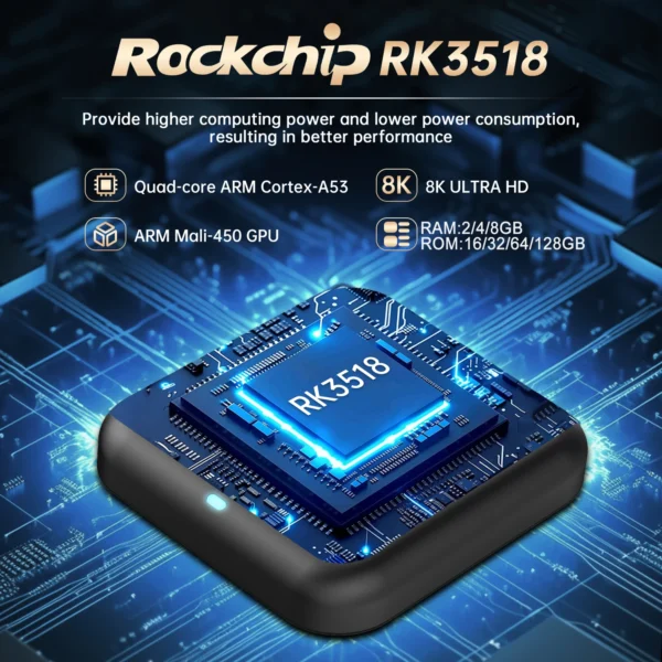 8K Android TV 박스 2G+16G RK3518 Google 음성 대응 Wi-Fi 2.4G/5G - 이미지 3