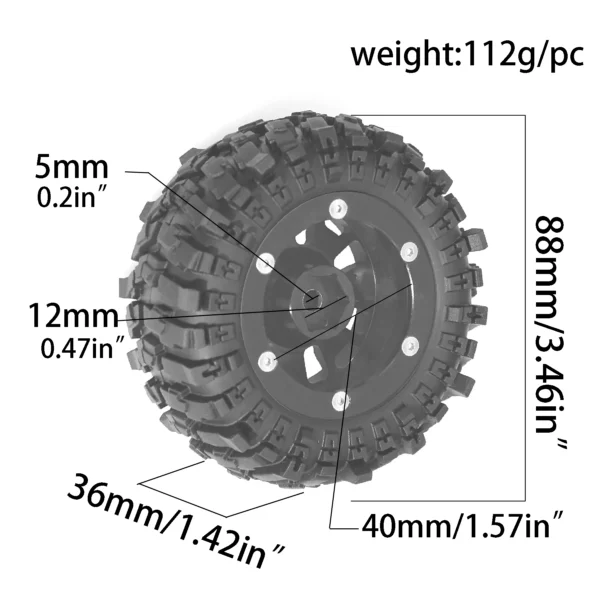 1.9인치 비드락 메탈 휠 및 타이어 (외경 88mm) 4개 (12인치 크롤러 차량용) MJX H12Y+ MN 128 MN 82S LC79 MN 82 - 이미지 6