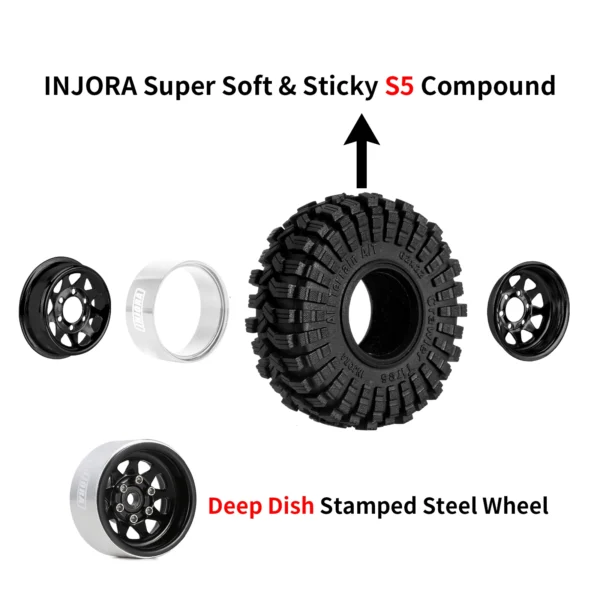INJORA 3.78mm 오프셋 1.0인치 비드락 휠 림 타이어 세트 (1/18 1/24 RC 크롤러 카 Axial SCX24 FMS FCX24 TRX4M (W1004 T1014)용) - 이미지 4