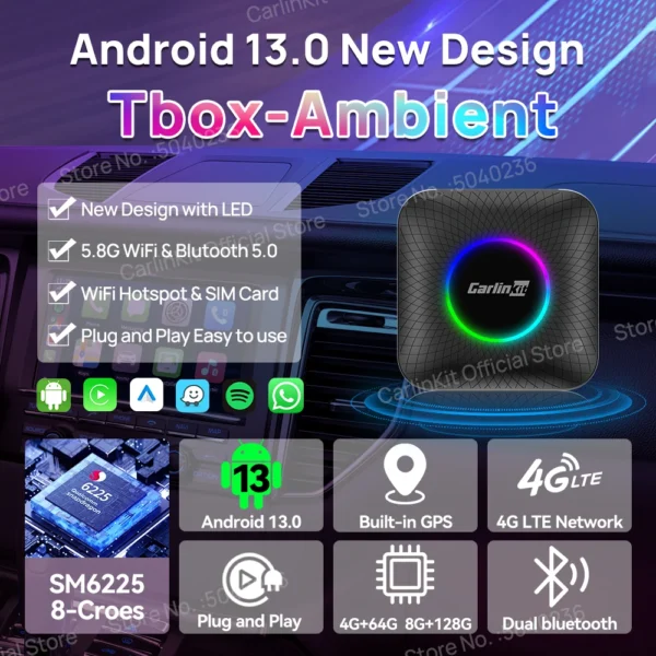 2025 CarlinKit CarPlay AI Box Android 13.0 SM6225 QCM6125 Android Auto 무선 CarPlay 어댑터 2.4+5GGPS 4G+64G FOTA 업그레이드 - 이미지 2