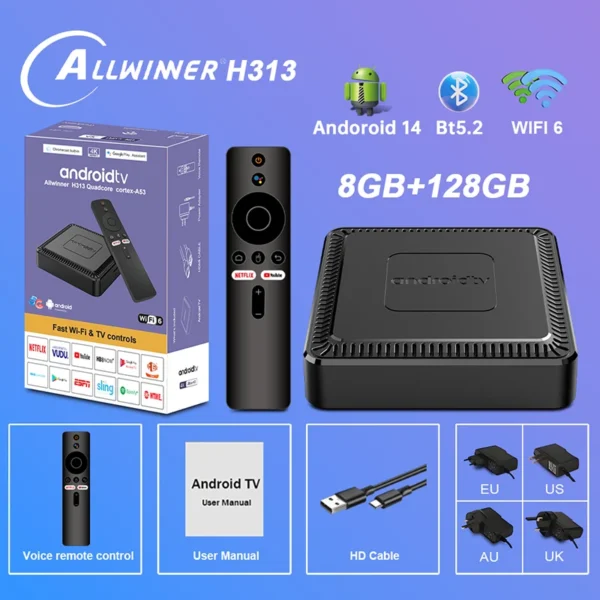 2025 신형 Q7 스마트 TV 박스 Android14 8GB+128GB WiFi6 음성 리모컨 - 이미지 7