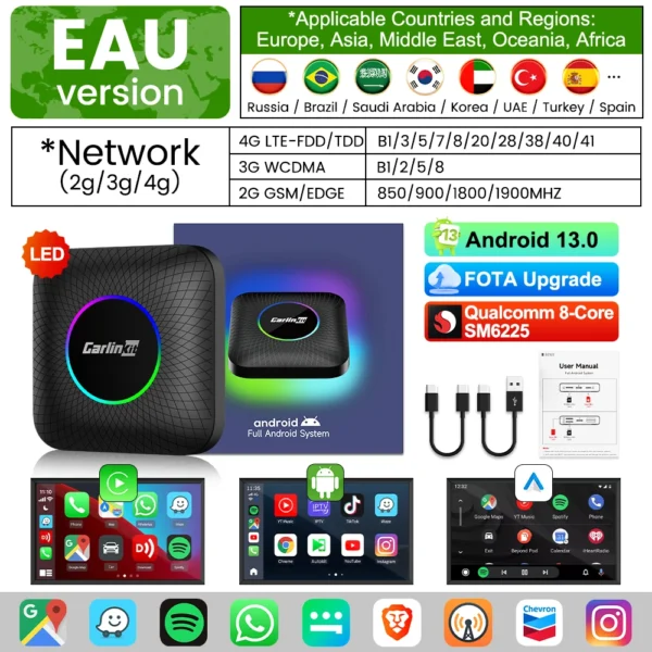 2025 CarlinKit CarPlay AI Box Android 13.0 SM6225 QCM6125 Android Auto 무선 CarPlay 어댑터 2.4+5GGPS 4G+64G FOTA 업그레이드 - 이미지 8