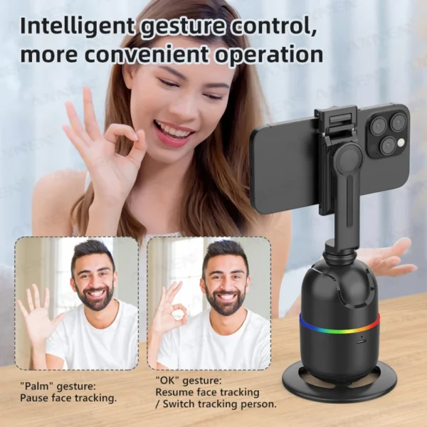 AI 얼굴 추적 짐벌 스마트 폰 액션 캠 360도 회전 라이트 리모컨 포함 - 이미지 3
