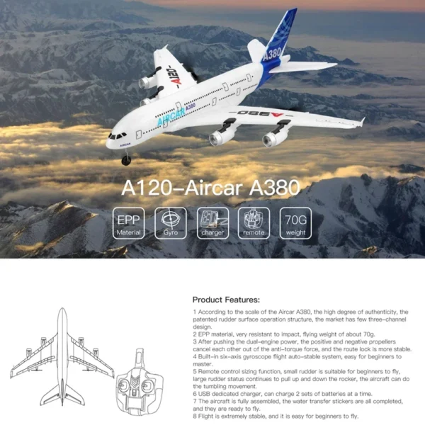 Wltoys XK A120 RC 비행기 3CH 2.4G EPP 원격 조종 기계 비행기 고정익 RTF A380 RC 항공기 모델 어린이용 야외 장난감 - 이미지 2