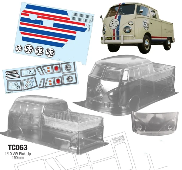 1/10 T1 밴 버스 픽업 RC PC 쉘 바디 190mm 너비 라이트 컵 투명 무도장 드리프트 바디 RC hsp hpi trax mst Tamiya용