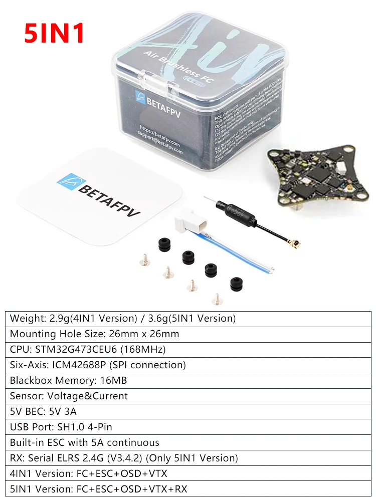 5IN1: BETAFPV 에어 브러시리스 비행 컨트롤러 FC 5in1 5.8G VTX FPV Air65 Air75 Meteor65 Meteor65 Meteor75 Pro Whoop 1S 드론용 - 이미지 7