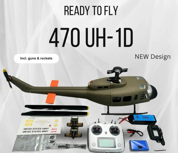 Roban 470 크기 UH-1D 드론 엔지니어링 헬리콥터 X2 인텔리그 센스 제어