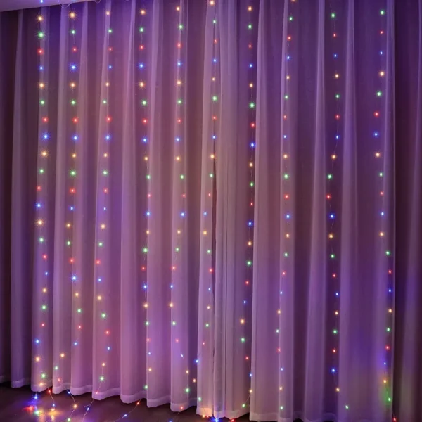 USB 3M x 2M 200개 LED 커튼 LED 스트링 조명 화환 USB 페스툰 리모컨 요정 화환 조명 크리스마스 장식 침실 홈 - 이미지 3