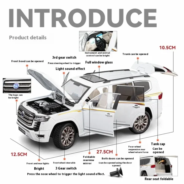 1:18 도요타 랜드 크루저 LC300 SUV 합금 자동차 다이캐스트 모델 어린이 장난감 어린이 선물 생일 선물 소년용 트렌디 디스플레이 - 이미지 2