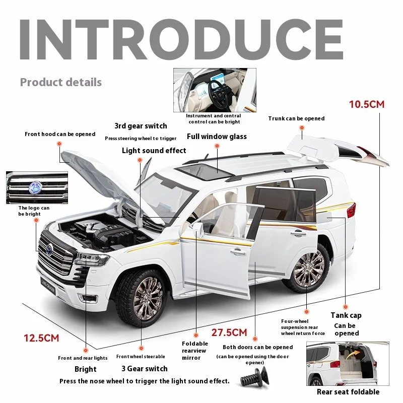 1:18 도요타 랜드 크루저 LC300 SUV 합금 자동차 다이캐스트 모델 어린이 장난감 어린이 선물 생일 선물 소년용 트렌디 디스플레이 - 이미지 2