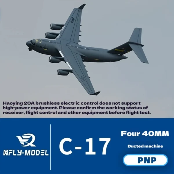 PNP XFly 쉰페이 40mm C-17 수송기 전동 RC 비행기 키덜트 고정익 모델 완구 - 이미지 5