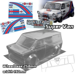 1/10 슈퍼밴 와이드 바디 RC PC 바디 셸 램프 셰이드 190mm 너비 투명 드리프트 투어링 바디 셸 RC hsp hpi trax 타미야용