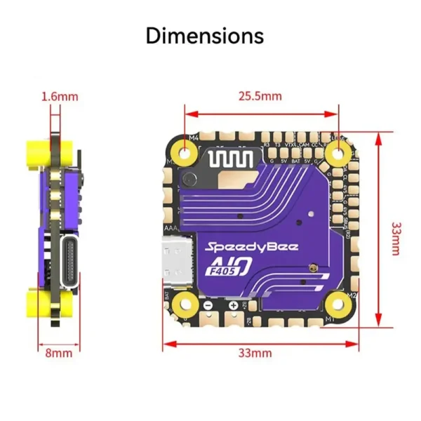 SpeedyBee F405 AIO 40A Bluejay 25.5x25.5 비행 컨트롤러(ICM-42688 자이로 SPA06-003 기압계 포함) - RC FPV 프리스타일 드론용 - 이미지 4