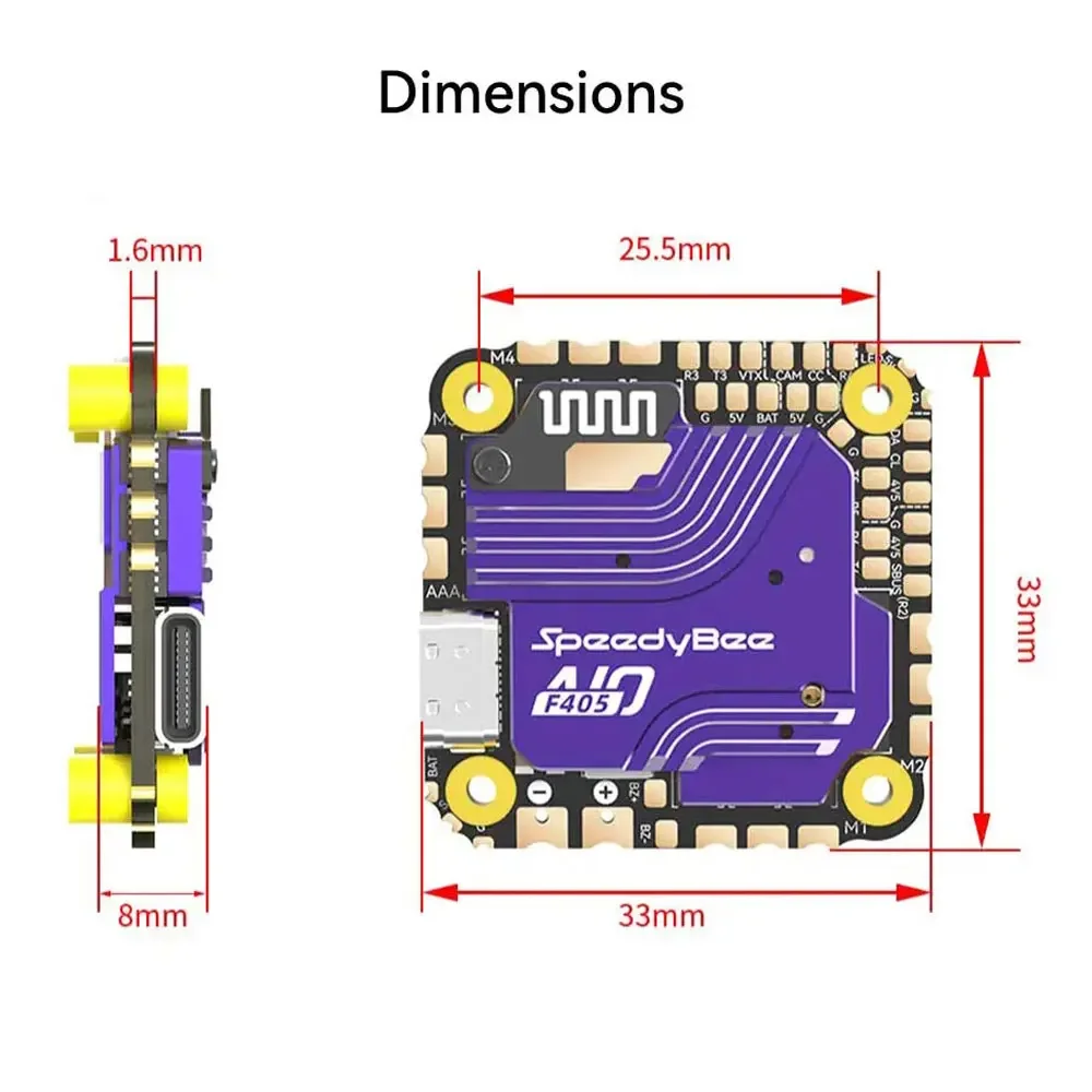 SpeedyBee F405 AIO 40A Bluejay 25.5x25.5 비행 컨트롤러(ICM-42688 자이로 SPA06-003 기압계 포함) - RC FPV 프리스타일 드론용 - 이미지 4