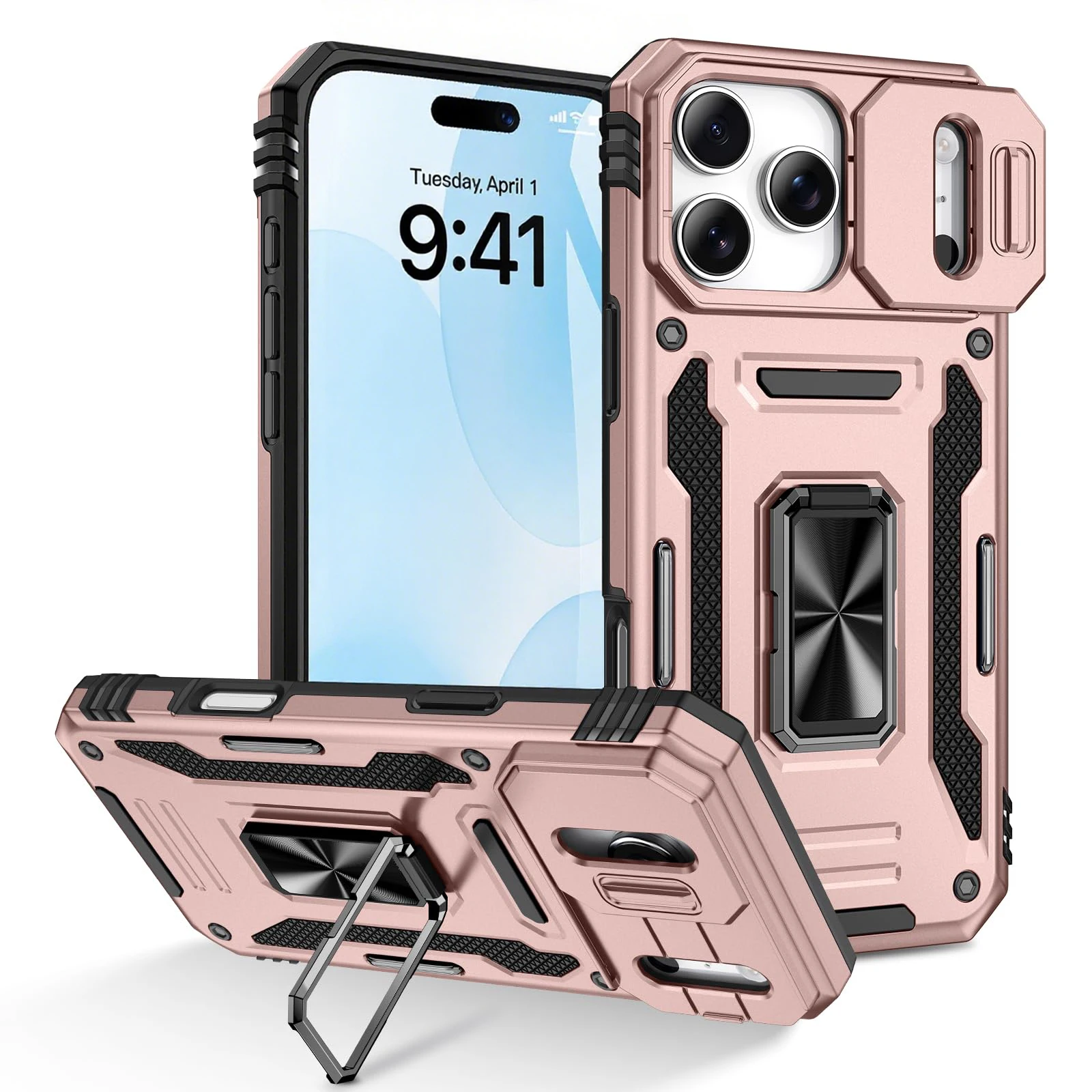 iPhone 17 16 15 14 13 12 11 Pro XS Max Plus XR 8 7 Plus SE 2025 링 스탠드 아머 낙하 방지 슬라이드 카메라 킥스탠드 커버용 케이스 - 이미지 8