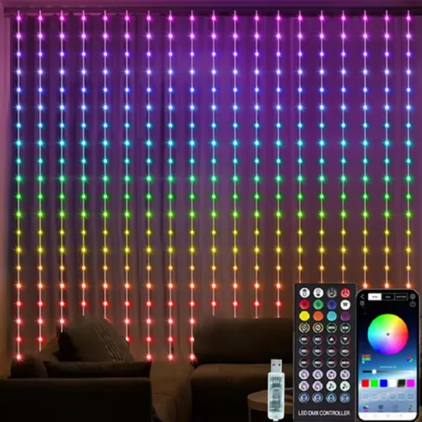 3MX2M RGB 스마트 LED 커튼 조명 크리스마스 장식 앱 원격 USB 화환 스트링 조명 요정 램프 웨딩 휴가 침실 야외 - 이미지 3